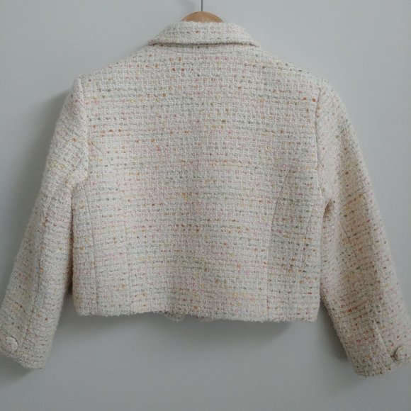 Simons short cropped wool blend tweed jacket ivory cream pink orange Sma… - Picture 6 of 15